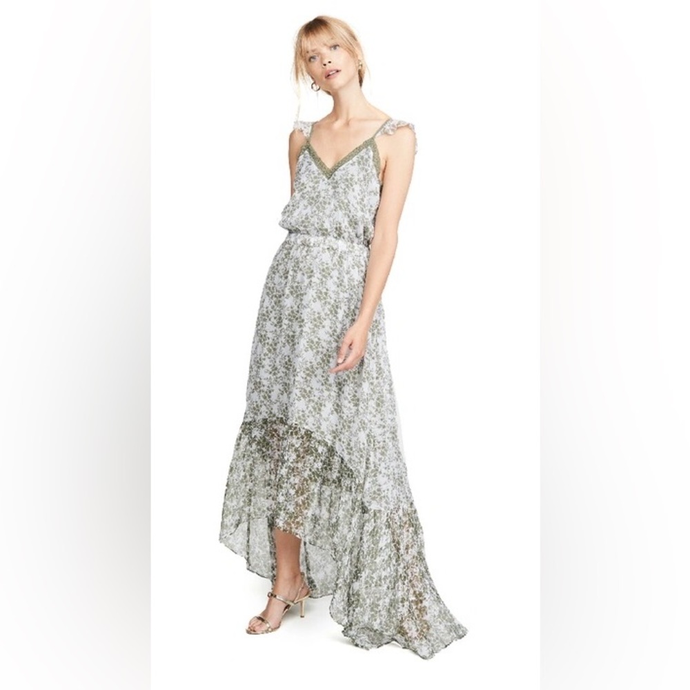 NWT Ramy Brook Silk Schena Printed High-Low Sage Dress XS
